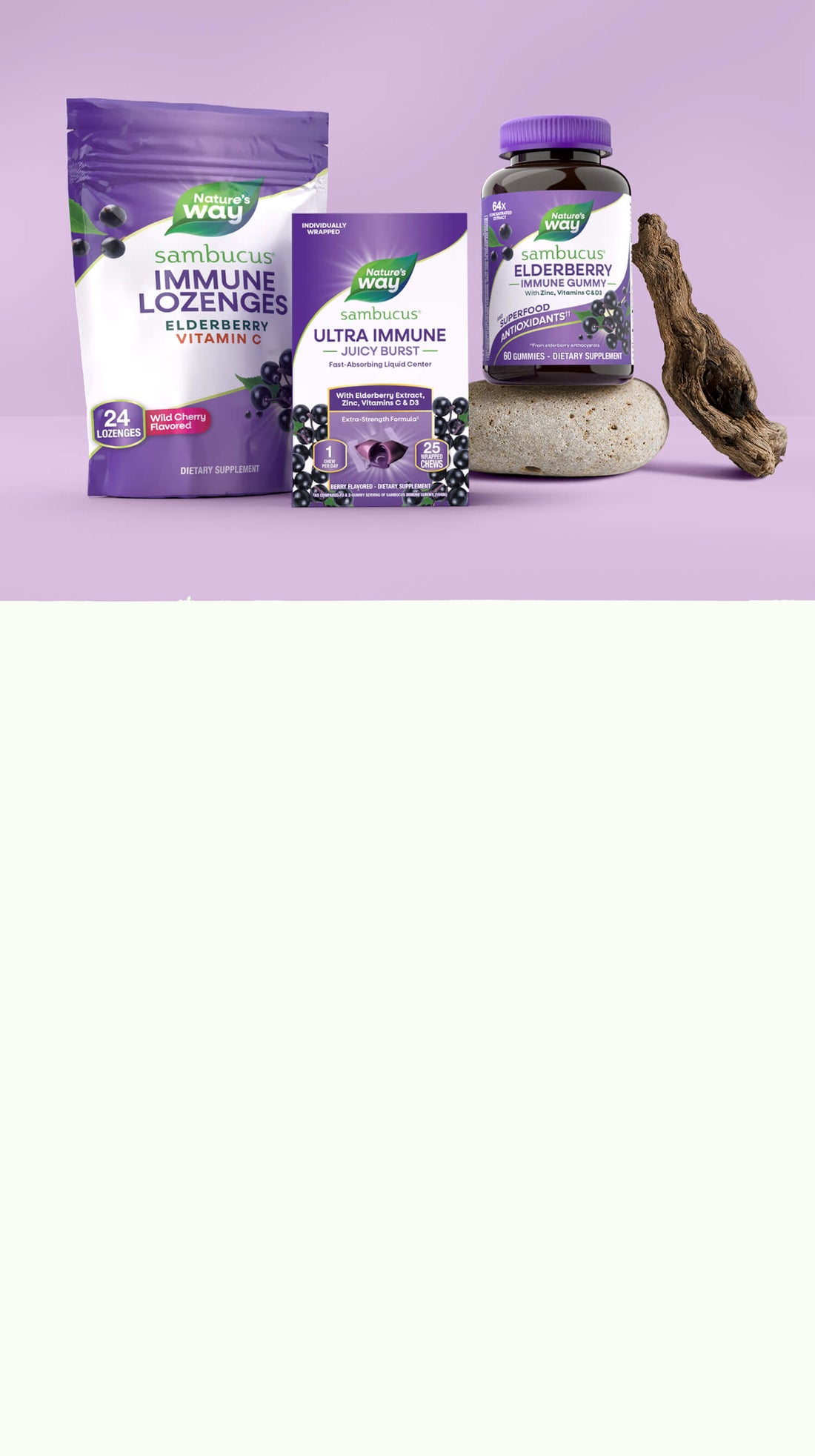 Sambucus products on a purple background